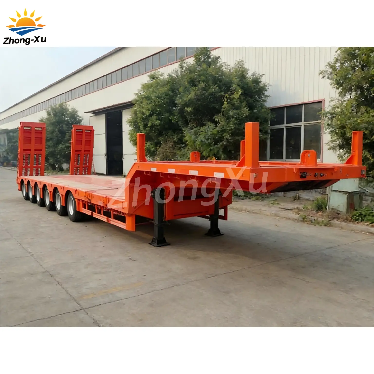 Six-Axle Lowbed Semi Trailer With Hydraulic Ramp factory